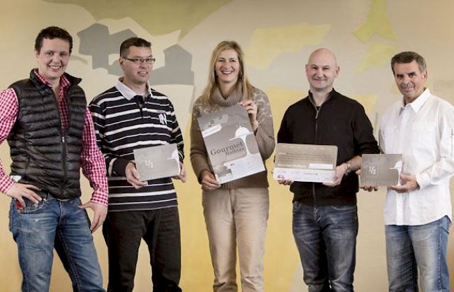 Die Initianten des neuen Angebots (von links): Paul-Marc Julen (Hotel Julen), Ambros Henzen (Restaurant Lonza), Carmen Kalbermatten (Restaurant Moosalp), Reinmar Eggel (Restaurant Staldbach), Köbi Ruppen (Restaurant Zer Mili).
