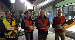 Die SP-Kandidaten Gilbert Truffer, German Eyer, Thomas Burgener und Mathias Reynard am Mittwochmorgen vor der Lonza.