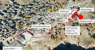 Die erste Etappe des realisierten Fernw&auml;rmenetzes in Saas-Fee.