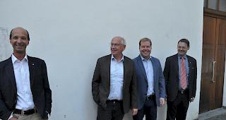 Leichter Vorsprung? Beat Rieder (links) will den 2. CVP-St&auml;nderatssitz verteidigen. Seine Konkurrenten sind ihm (hier nach dem politischen Spektrum von links nach rechts stehend) auf den Fersen: Thomas Burgener (SP), Pierre-Alain Grichting (FDP), Franz Ruppen (SVP).