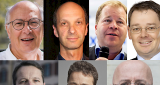 Die Ständerratskandidaten 2015 (oben, v. l.): Thomas Burgener (SP), Beat Rieder (CVP), Pierre-Alain Grichting (FDP), Franz Ruppen (SVP); unten von links: Christophe Clivaz (Grüne), Jean-René Fournier (CVP), Robert Métrailler (Centre Gauche - CSP). (Fotos keystone / zvg)