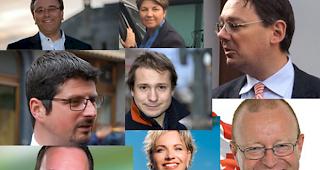 Sieger Nationalratswahlen 2015: Roberto Schmidt, Viola Amherd, Franz Ruppen, Yannick Buttet, Philippe Nantermod, Mathias Reynard, Géraldine Marchand-Balet und Jean-Luc Addor.