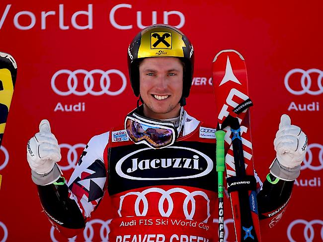 Marcel Hirscher - hier nach seinem Sieg in Beaver Creek - liegt auch in Val d