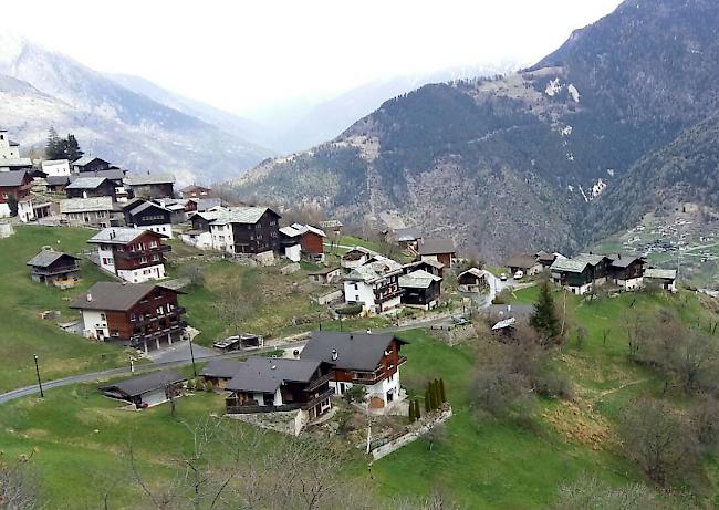 Blick auf den Dorfteil Esch in Zeneggen, wo am Dienstag ein Wolf in unmittelbarer Nähe von Wohnhäusern mehrere Schafe riss.