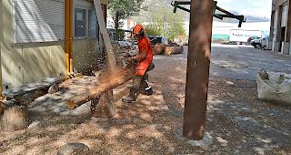 Lernender Marc Karlen bei der  Arbeit im Werkhof...