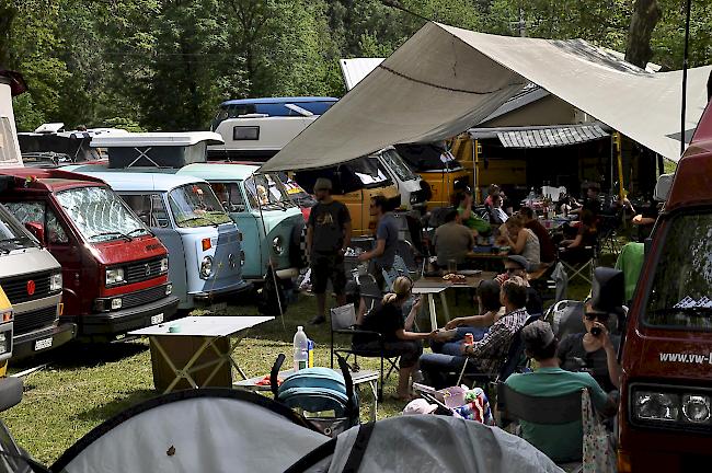 Grosses Treffen innerhalb des Treffens: Das VW-Bus Forum Schweiz mit seiner Flotte auf dem Gelände...