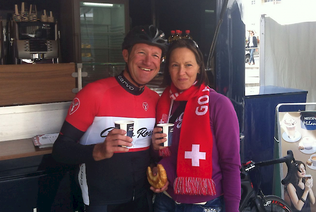 Vorbereitungen zum Start der Tour-de-Suisse-Etappe am Mittwochnachmittag in Brig