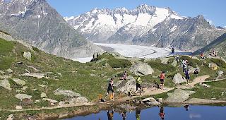 L&auml;ufer beim letztj&auml;hrigen Halbmarathon vor dem Aletschgletscher.