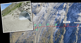 Ein steinschlaggef&auml;hrdeter Abschnitt des Europawegs ist neu mit Unterst&auml;nden (kl. Bild) gesichert.