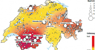 Erdbebenland Schweiz. Je dunkler eingef&auml;rbt ein Gebiet, desto h&ouml;her ist die Gef&auml;hrdung. (Symbolbild)
