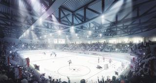 Moderne Eissportarena. Je nach Szenario finden bis zu 5000 Besucher auf den R&auml;ngen Platz.