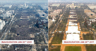 Rechts die unz&auml;hligen Massen bei Trumps Vereidigung. Links die paar Amerikaner, die bei Obama anwesend waren. #AlternativeFacts
