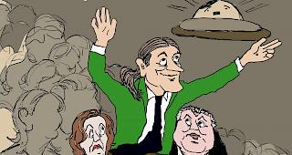 Erneut &laquo;Wahl-Schwingerk&ouml;nig&raquo;? Staatsratskandidat Oskar Freysinger feiert auf den Schultern seiner Mitkandidaten Sigrid Fischer-Willa und Nicolas Voide.