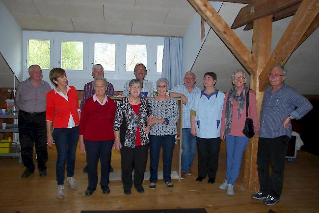 Eingespieltes Team: Paul Schmid, Ulrich Plüss, Peter Kalbermatten (v.l. hinten), sowie  Hildegard Schöpfer, Ursula Ambord, Therese Guntern, Yolanda Heinzmann, Lina Walker, Beatrice Fischer-Jossen und Nestor Andrès (vorne, v.l.) stehen bald wieder zusammen auf der Bühne. 