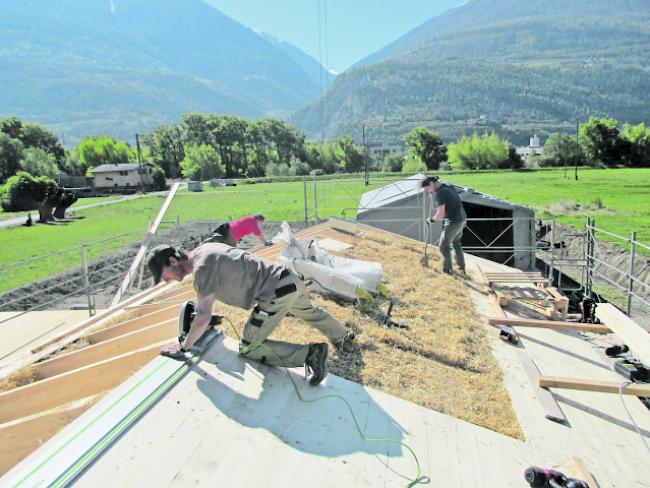 Isoliert Dach und Wände. Wichtig sei, dass die Strohballen alle am gleichen Tag mit der gleichen Maschine gepresst werden, so Karlen.