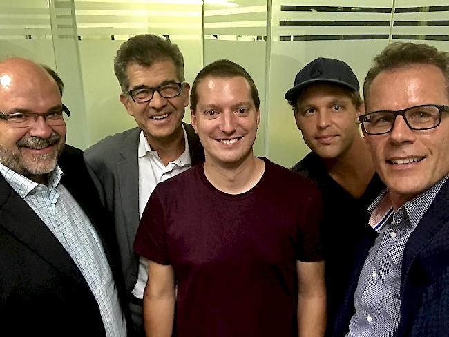 Michel Schwery, Geschäftsleitung Energiedienst Holding AG, Martin Steiger, CEO Energiedienst Holding AG, Johan Eberhardt, CEO winsun AG; Beat Ruppen, VR-Präsident winsun AG; Matthias Sulzer, Verwaltungsrat Inretis Holding AG