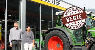 Landwirtschaftsspezialisten. Die Gesch&auml;ftsinhaber Othmar und Marlies Kurmann vor dem im Fr&uuml;hjahr er&ouml;ffneten Ausstellungscenter in Agarn.