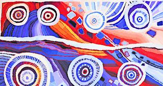 Starke Farben. Eine der &uuml;ber 100 Arbeiten, welche bis zum 26. Mai in Lens das zeitgen&ouml;ssische Kunstschaffen der Aborigines bezeugen. 