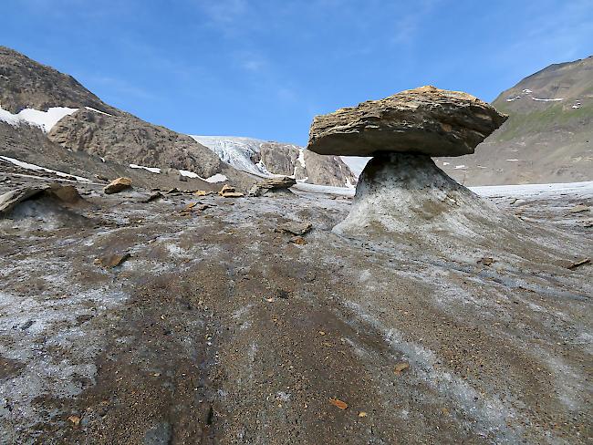 Der Gletscher schmilzt. Hier auf dem Griesgletscher Mitte Juli 2017.