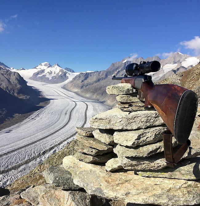 Hochjagd 2017 auf dem Eggishorn mit Blick auf den Aletschgletscher.