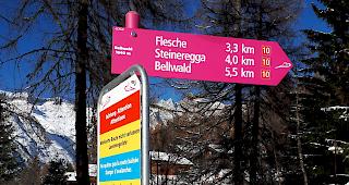Neu in Bellwald. Nach Vorgaben des Schweizerischen Schneeschuhverbands (SSV) beschilderte Schneeschuhtrails