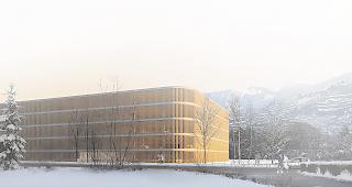 Eine Visualisierung des neues Parkhauses beim Spital Sitten