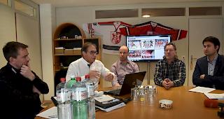 Die EHC-Verantwortlichen informierte, von links CEO S&eacute;bastien Pico, Pr&auml;sident Norbert Eyer, Vizepr&auml;sident Stefan Volken, Sportchef Bruno Aegerter und VR-Mitglied Aron Pfammatter.