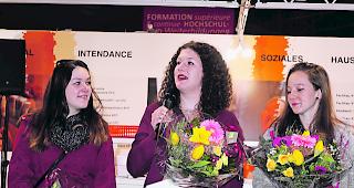 Podest. Von links: Sandrine Williner (2. Platz), Am&eacute;lia Brossy (1. Platz) und H&eacute;l&egrave;ne Mettaz (3. Platz).  