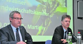 K&auml;mpferisch. Pr&auml;sident Willy Giroud (links) und Direktor Pierre-Yves Felley: Nach einem Topergebnis im Jahr 2016 vermieste der Fr&uuml;hlingsfrost im letzten April beinahe das ganze Landwirtschaftsjahr. 