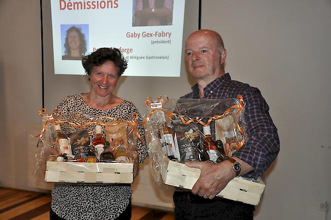 Patricia Lafarge und Präsident Gaby Gex-Fabry verabschiedeten sich aus dem Vorstand der "Saveurs du Valais".
