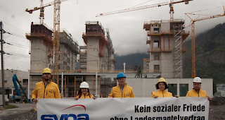 1.-Mai-Aktion der Gewerkschaft Syna vor der Grossbaustelle der Lonza.