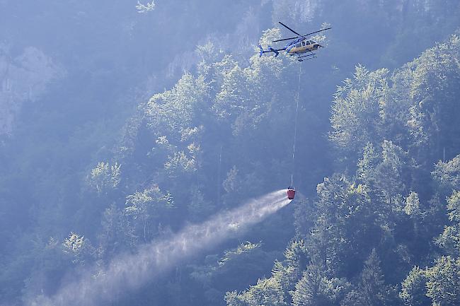 Flugunglück. Durch den Absturz des Flugzeugs fing das Umland Feuer. Ein Löschhelikopter musste diesen Brand zuerst löschen, bevor sich die Einsatzkräfte vor Ort begeben konnten.