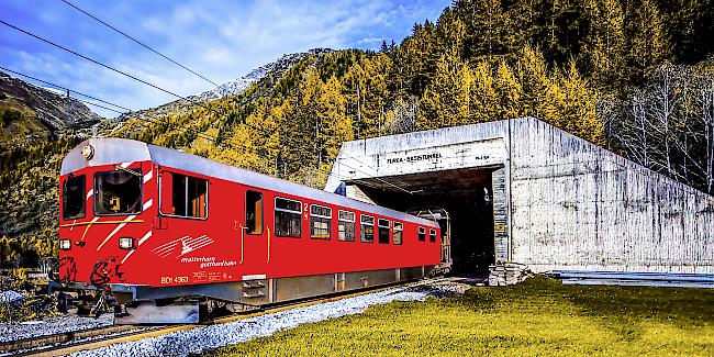 Furka-Tunnel – Portal Oberwald: Um den zuverlässigen Bahnbetrieb auch in den kommenden Jahrzehnten sicherzustellen, ist eine Sanierung des Tunnels nötig. 