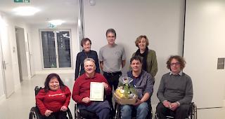 GV des Rollstuhlclub Oberwallis (hinten stehend von links): Brigitte Bregy, Johannes Labarile und Antoinette Lehner. Vorne von links: Vanessa Grand, Robert Lehner, Marco Seematter, Rolf Arnold (auf dem Foto fehlt Hans-J&ouml;rg Arnold). 