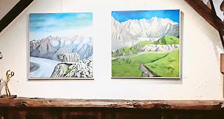 Sch&ouml;ner Rahmen. Gem&auml;lde von Albert Berchtold im Varner &laquo;Cave du Chevalier Bayard&raquo;: Die R&auml;umlichkeiten seien &laquo;ein  sch&ouml;ner Rahmen f&uuml;r meine Bilder&raquo;, bemerkt der Bergmaler.