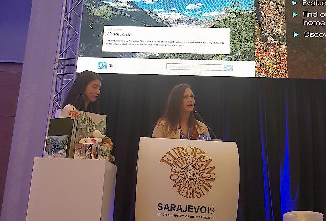 Janique Gattlen und Alessandra Lochmatter präsentierten am Donnerstag einer Jury in Sarajewo das Natischer World Nature Forum.