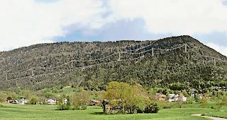 Zwei Varianten. Ansicht der von Swissgrid geplanten Linienf&uuml;hrung durch den Schutzwald (oben) und der vorgesehenen Optimierungsvariante der Gemeinde Ried-Brig. (Grafik)