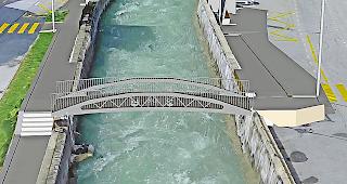 Die neue Fussg&auml;ngerbr&uuml;cke &uuml;ber die Lonza.