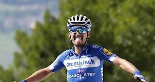 Neuer Leader. Der Franzose Julian Alaphilippe gewinnt die dritte Etappe der Tour de France und &uuml;bernimmt das gelbe Trikot.