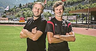 Freuen sich auf das Derby: Die beiden Trainer Marco Decurtins (FC Termen/Ried Brig, links) und Martin Z&rsquo;Brun (FC Visp).Foto Alain Amherd