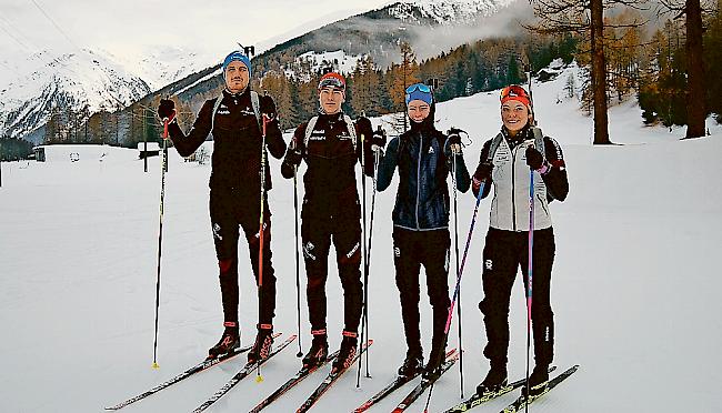 Biathleten vom Nationalen Leistungszentrum in Brig beim Training.